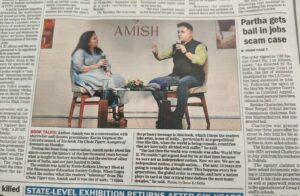 The Telegraph coverage of Author Amish’s engaging conversation at The Bhawanipur Education Society College in association with the Exide Kolkata Literary Meet, spotlighting ideas of unity, history, and nationhood.